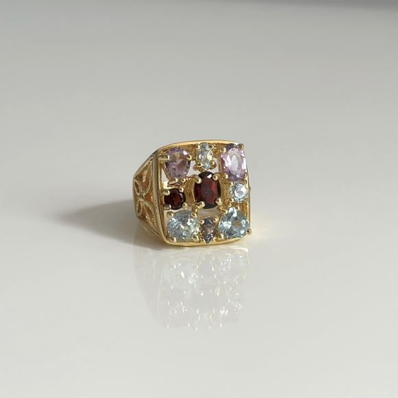 Jewelry - Sterling Silver & Gold Plate Multi Gemstone Ring Vintage Y2K